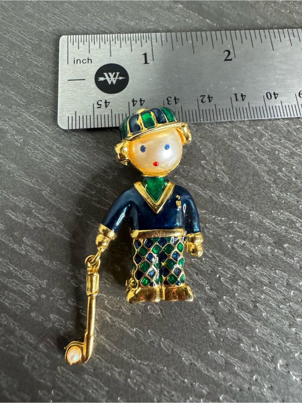Gold-Tone Blue & Green Kids Golf Enamel Pin